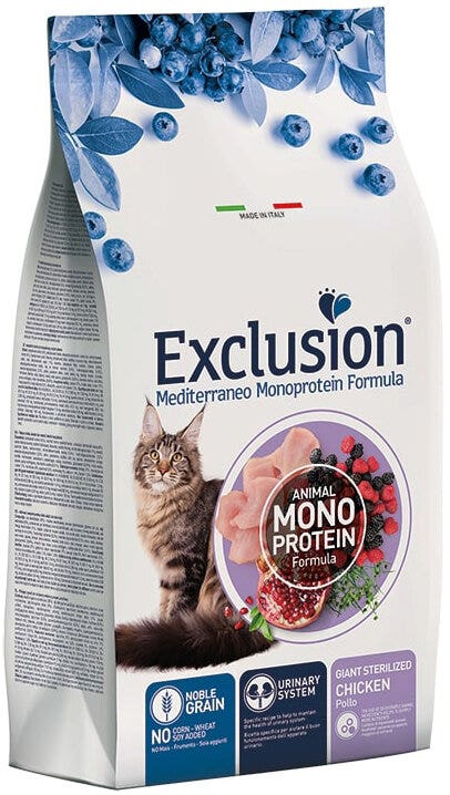 Exclusion Mediterraneo Monoprotein Noble Grain Giant Sterilized pour chats stérilisés, croquettes au poulet, 1,5 kg