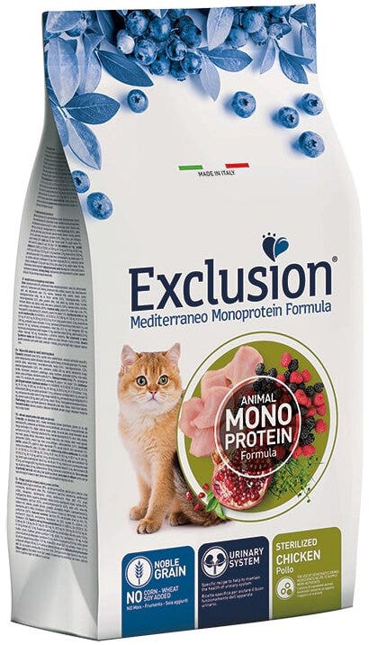 Exclusion Mediterraneo Monoprotein Noble Grain Sterilized Croquettes au poulet pour chats adultes 300 g