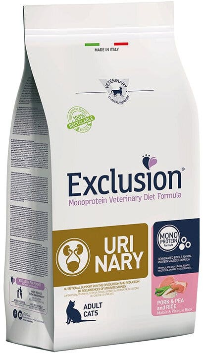Exclusion Monoprotein Veterinary Diet Urinary Porc, Pois et Riz pour Chats, Sachet 300 g