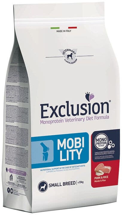 Exclusion Monoprotein Veterinary Diet Formula Mobility Croquettes au porc et au riz pour chiens de petite taille 2 kg