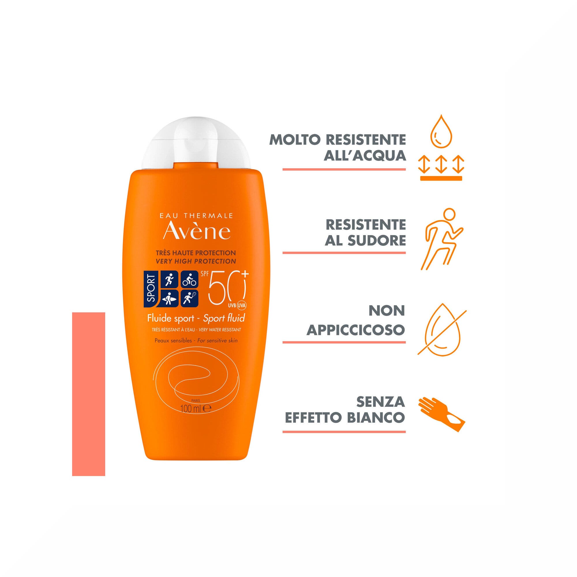 Eau Thermale Avene Protezione Solare Molto Alta Fluido Sport SPF 50+ 100ml