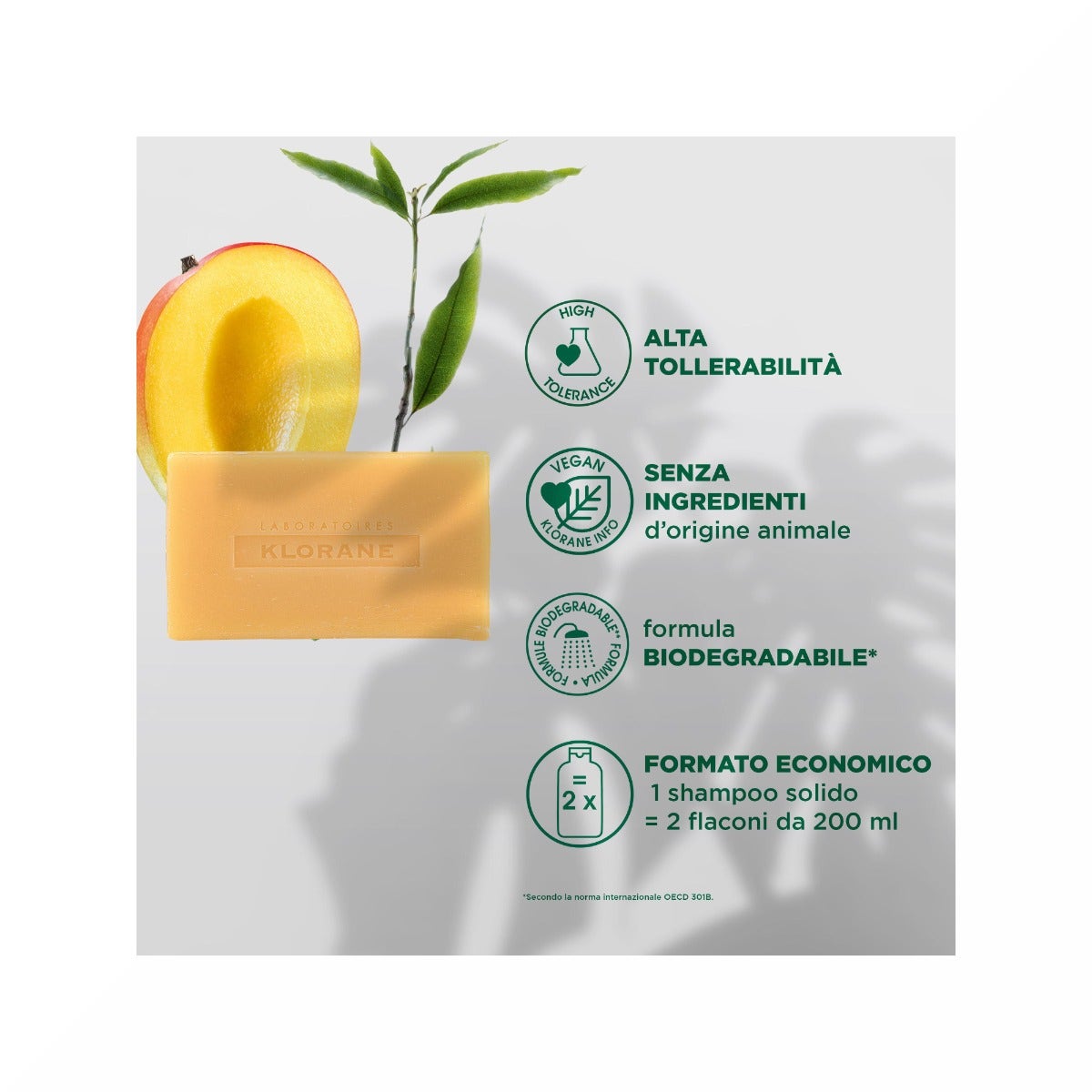 Klorane Shampooing Solide à la Mangue pour Cheveux Secs 80 g