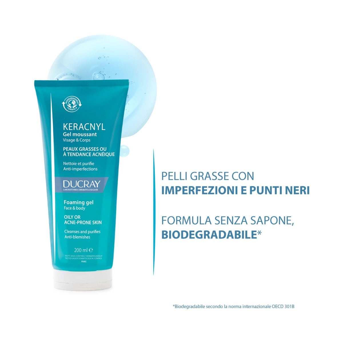 Ducray Keracnyl Gel Nettoyant pour Peaux Grasses 200 ml