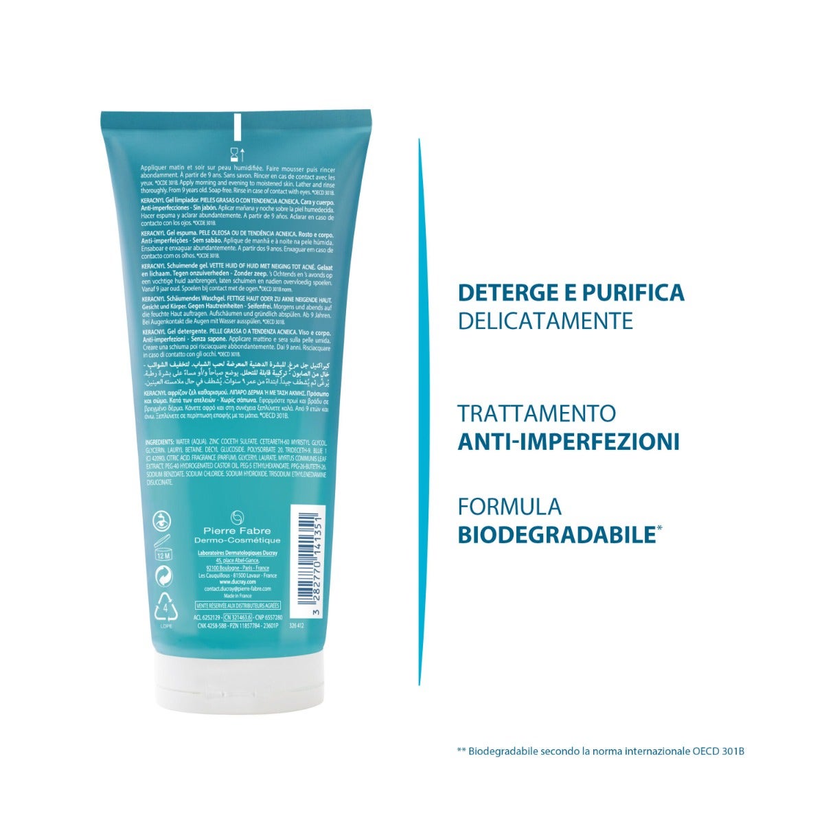 Ducray Keracnyl Gel Nettoyant pour Peaux Grasses 200 ml
