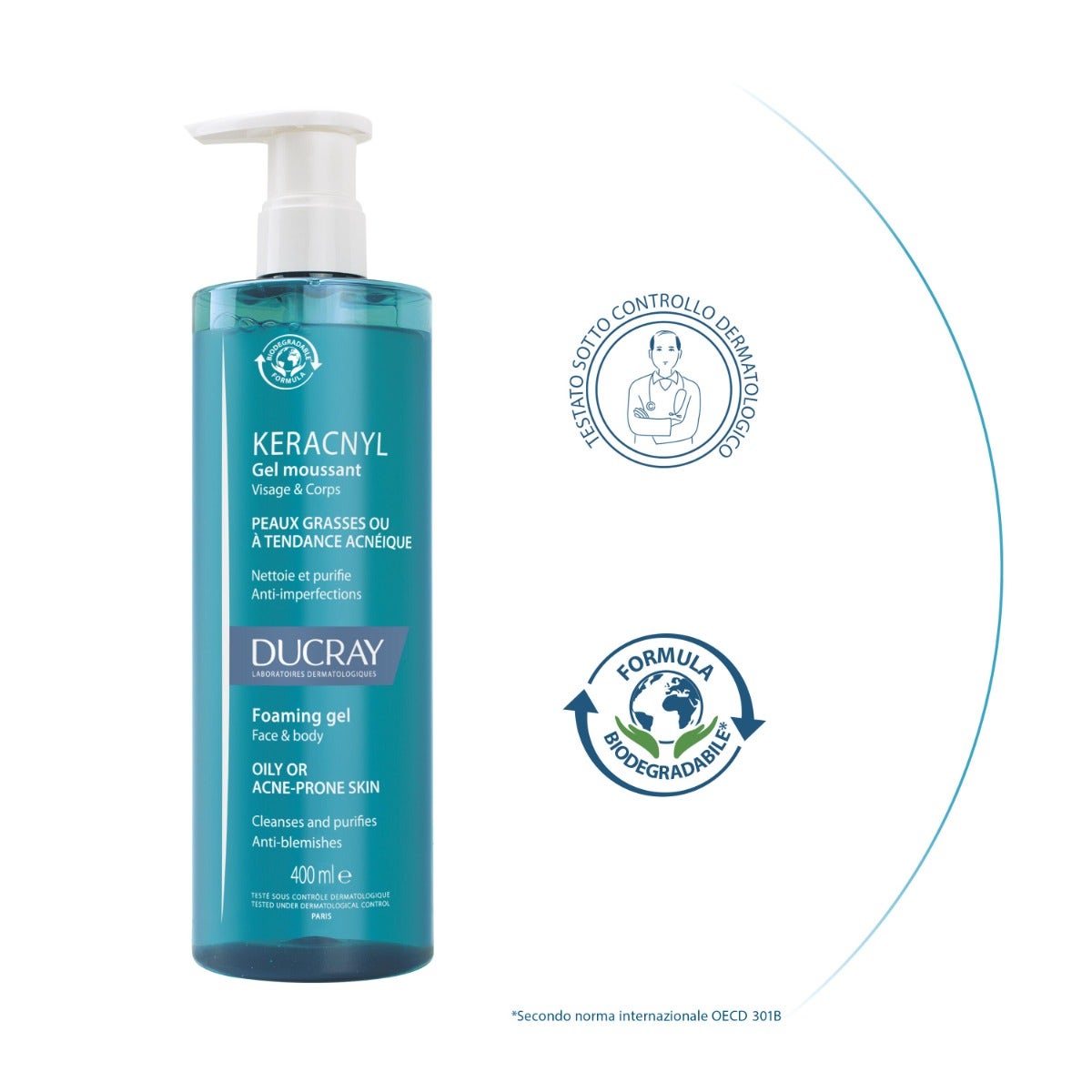Ducray Keracnyl Gel Nettoyant pour Peaux Grasses 400 ml