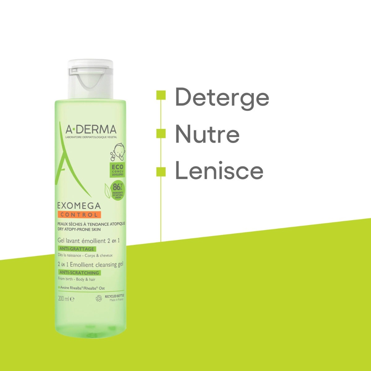 A-Derma Exomega Control Gel Nettoyant Émollient 2 en 1 200 ml