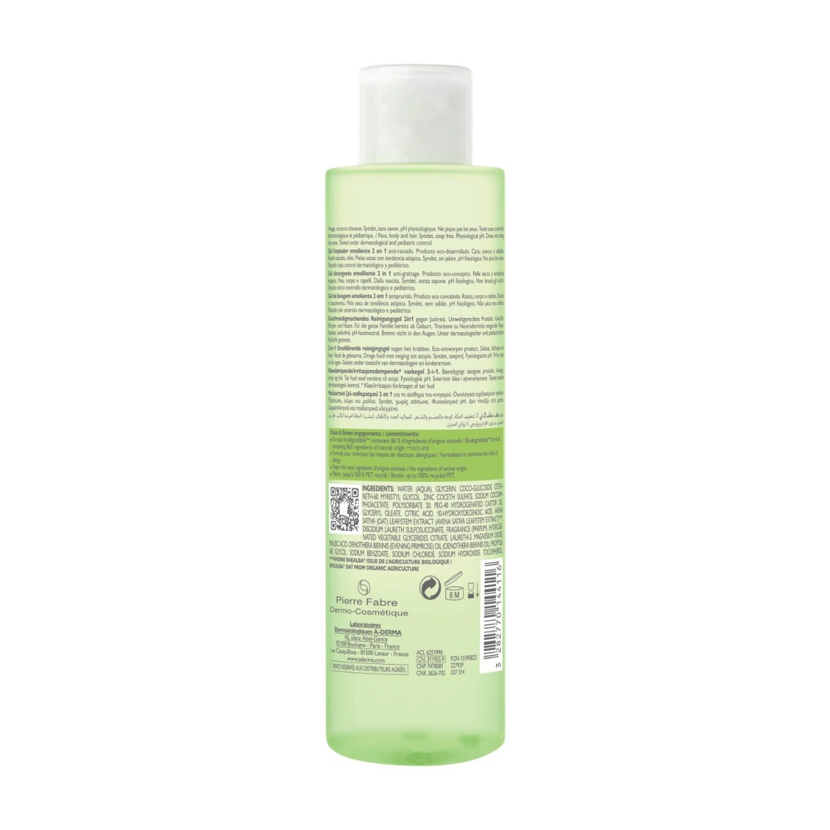 A-Derma Exomega Control Gel Nettoyant Émollient 2 en 1 200 ml