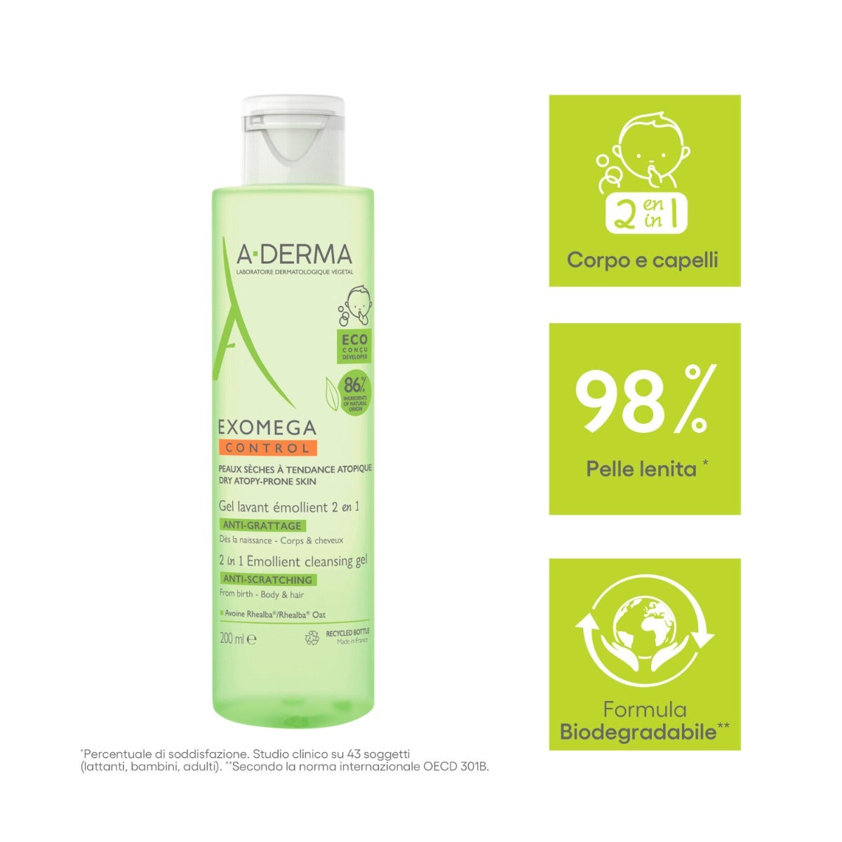 A-Derma Exomega Control Gel Nettoyant Émollient 2 en 1 200 ml