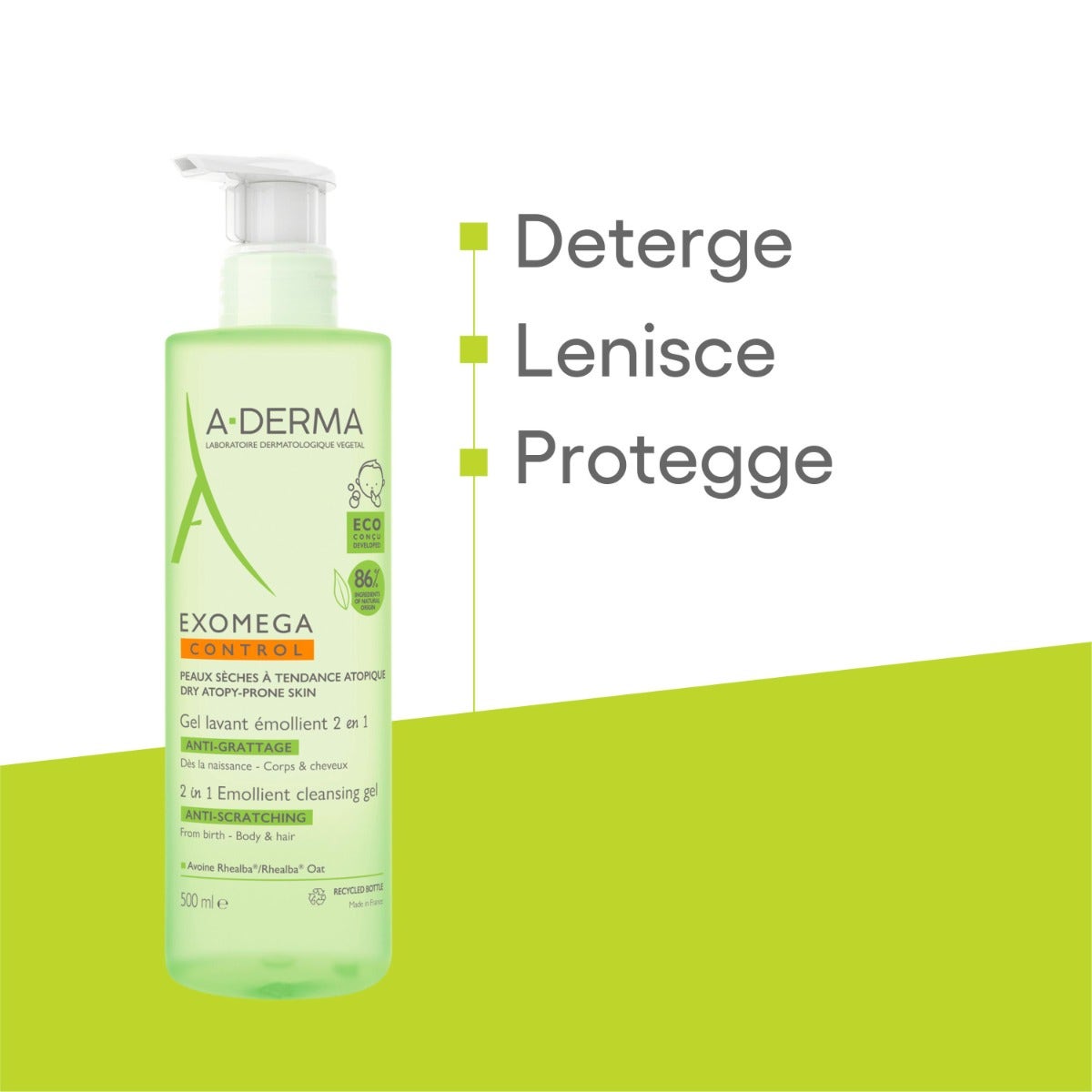 A-Derma Exomega Control Gel Nettoyant Émollient 2 en 1 500 ml