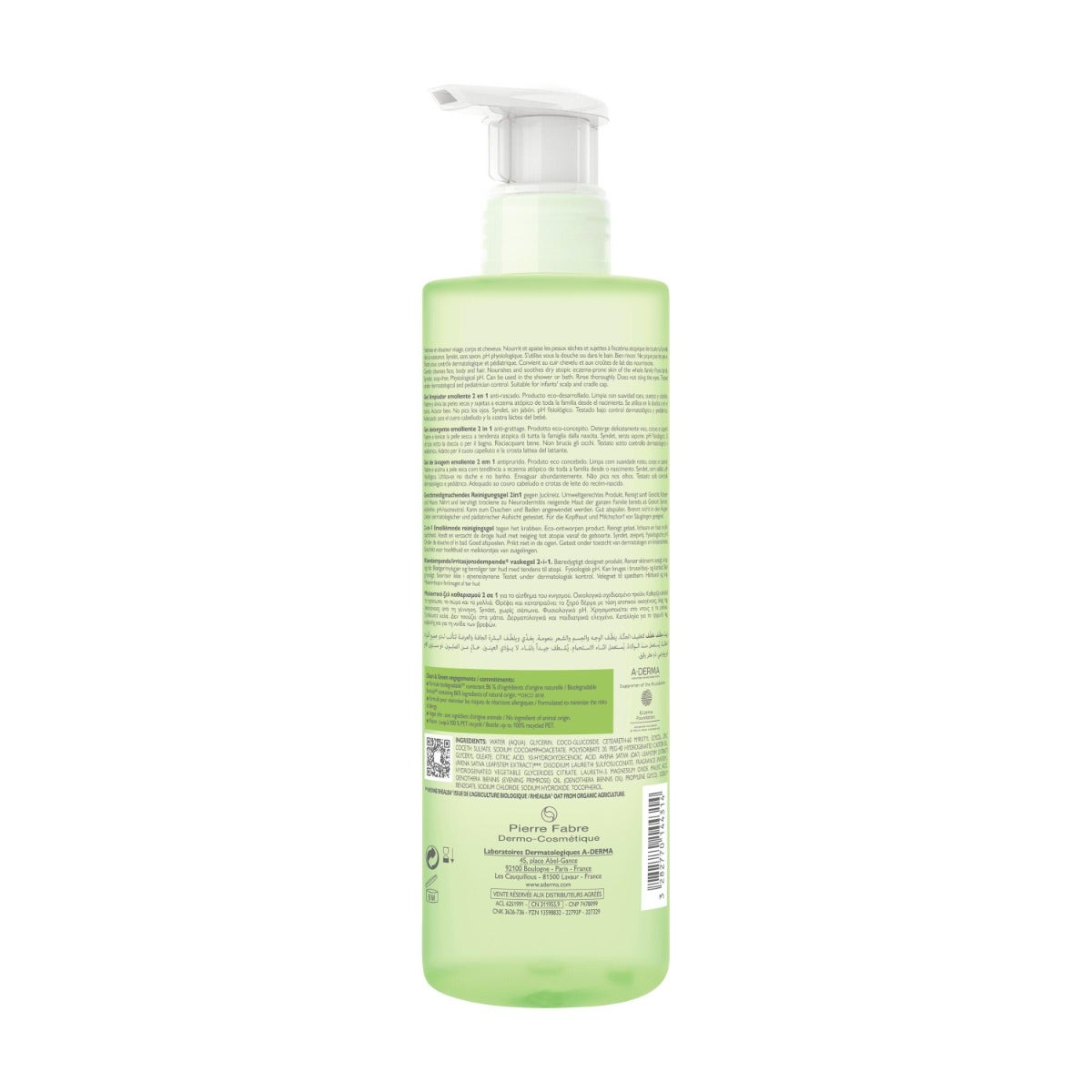 A-Derma Exomega Control Gel Nettoyant Émollient 2 en 1 500 ml