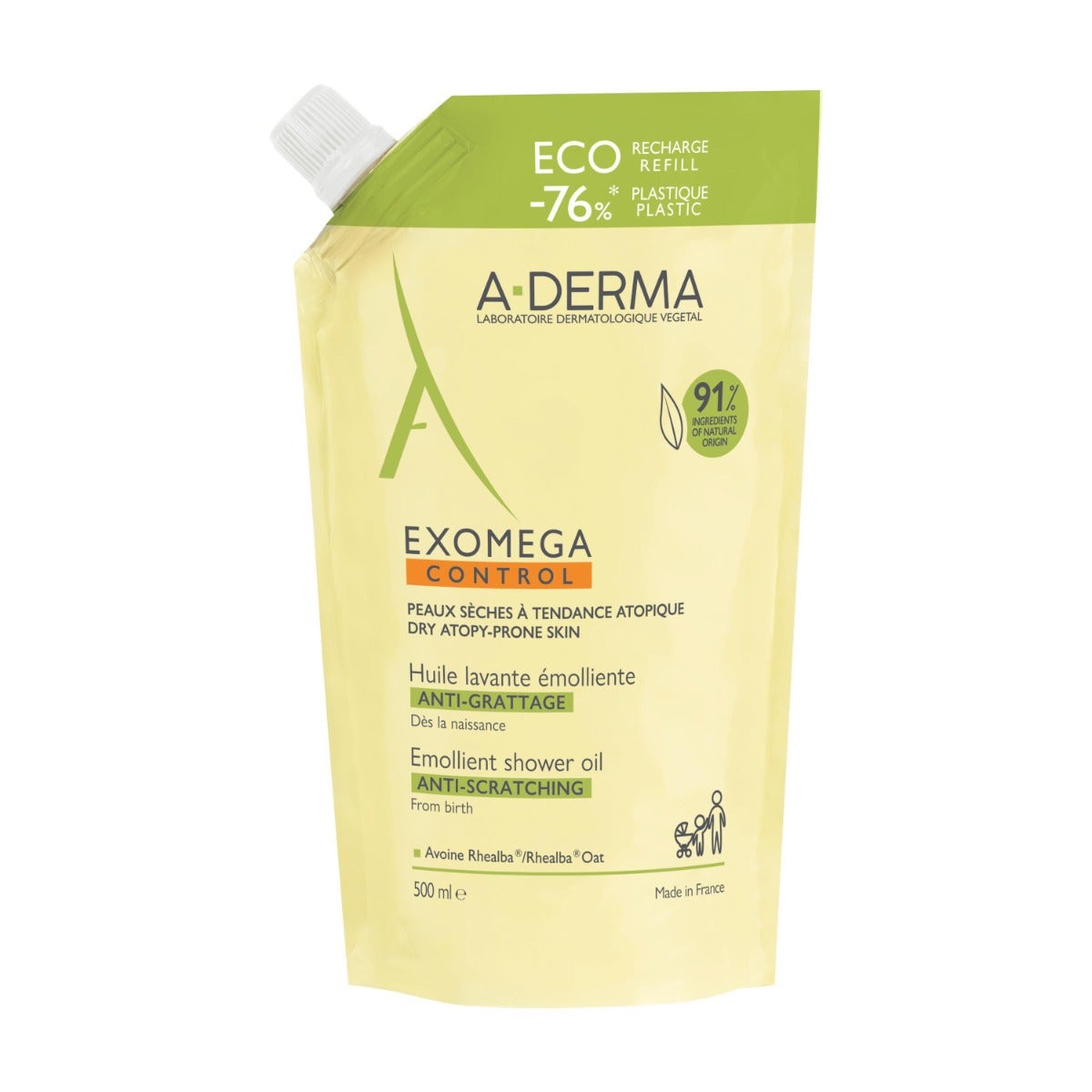 A-Derma Exomega Control Huile Lavante Émolliente Recharge 500 ml