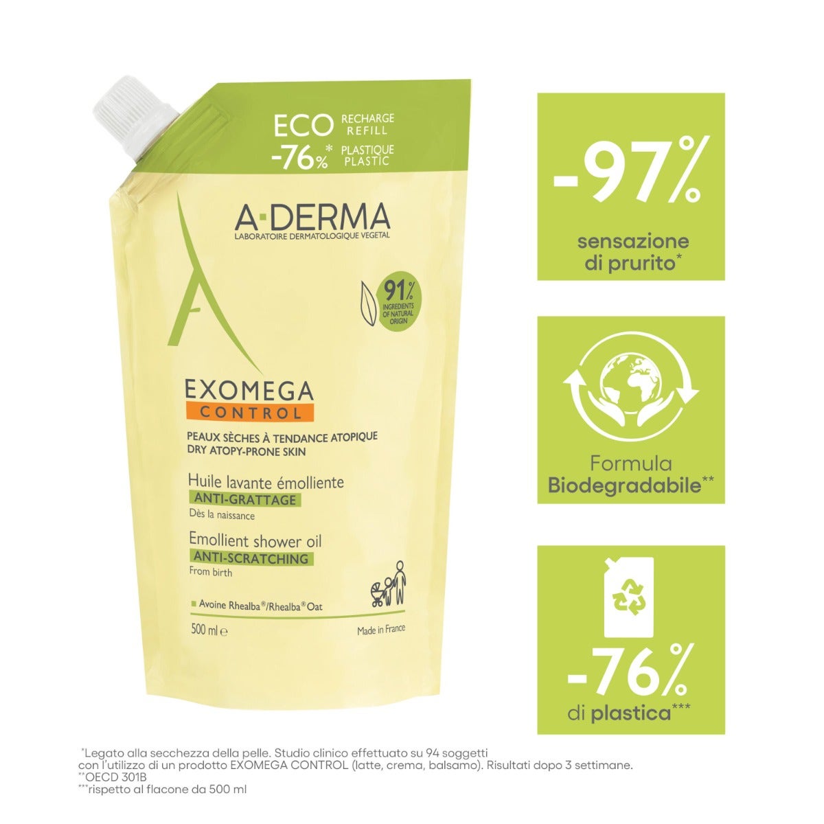 A-Derma Exomega Control Olio Lavante Emolliente Ricarica 500ml