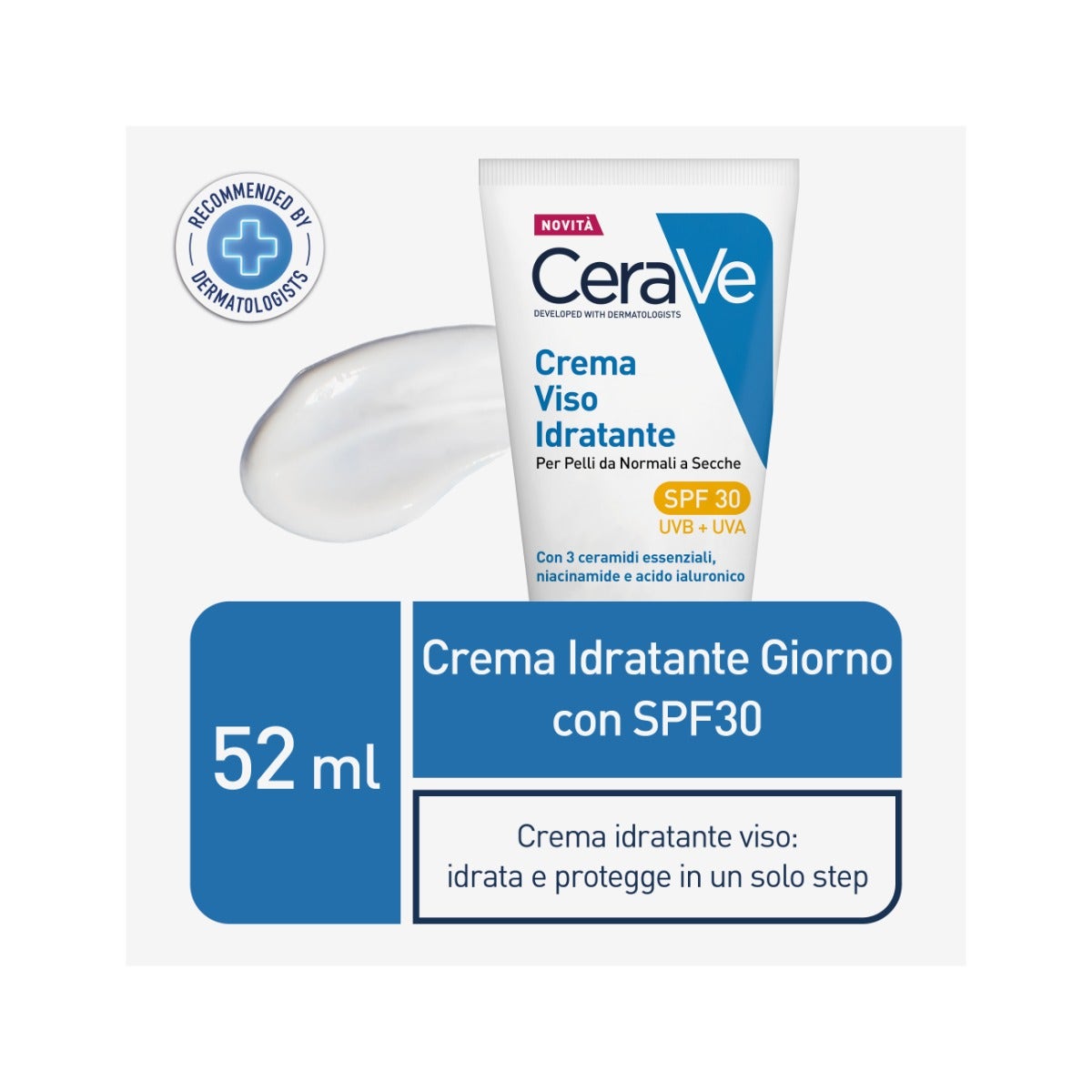 CeraVe Crème Hydratante Visage SPF30 24 Heures à l'Acide Hyaluronique 52 ml