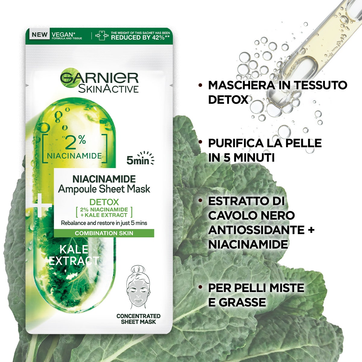 Garnier Masque en tissu Ampoule détox à l'extrait de chou noir/niacinamide 1 pièce