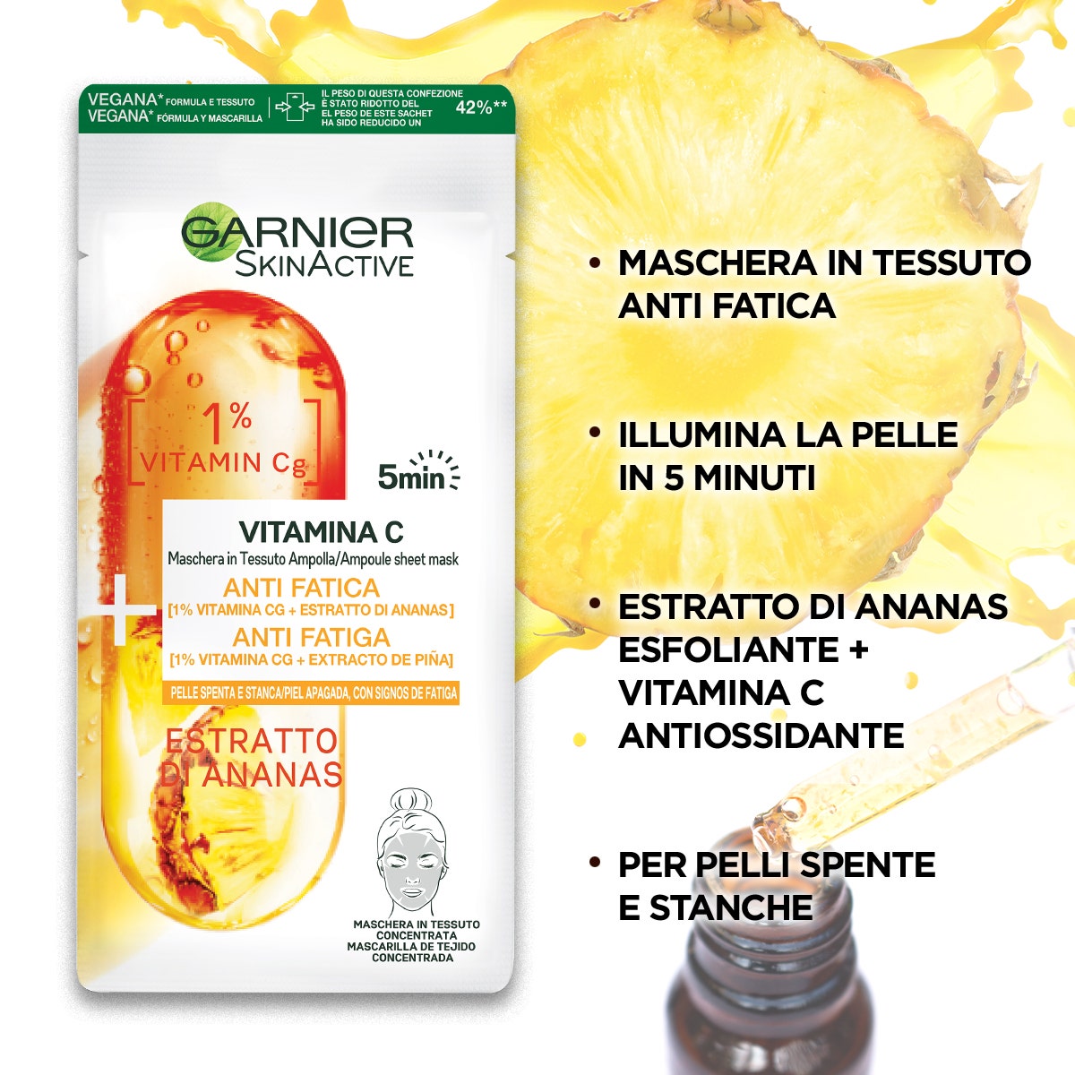 Garnier Maschera In Tessuto Ampolla Illuminante Estratto Ananas /Vitamina C1 Pezzo