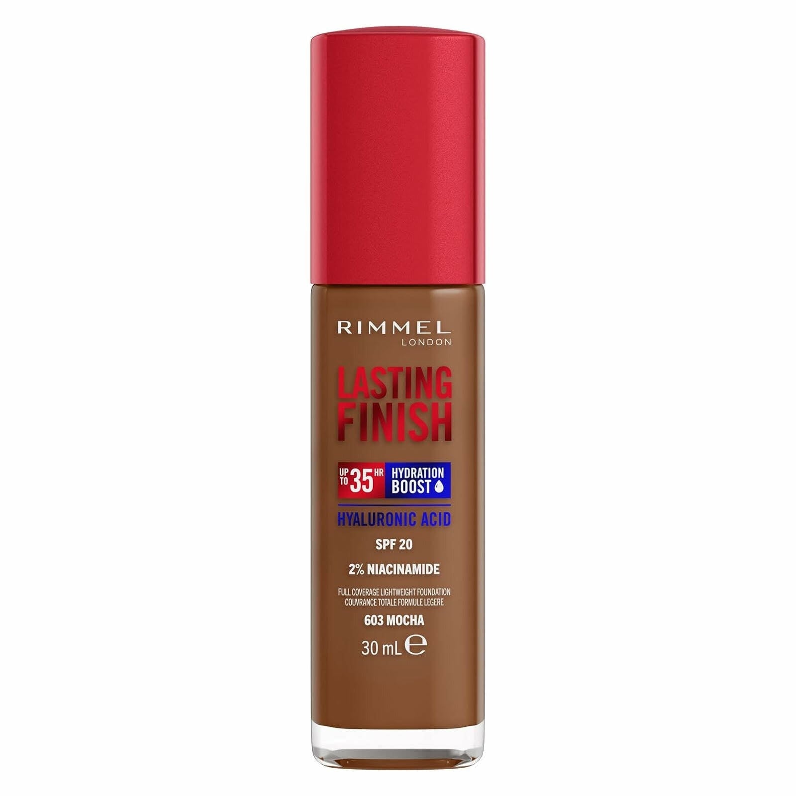 Fond de teint Rimmel Lasting Finish 35h à l'acide hyaluronique 603 Mocha 30 ml