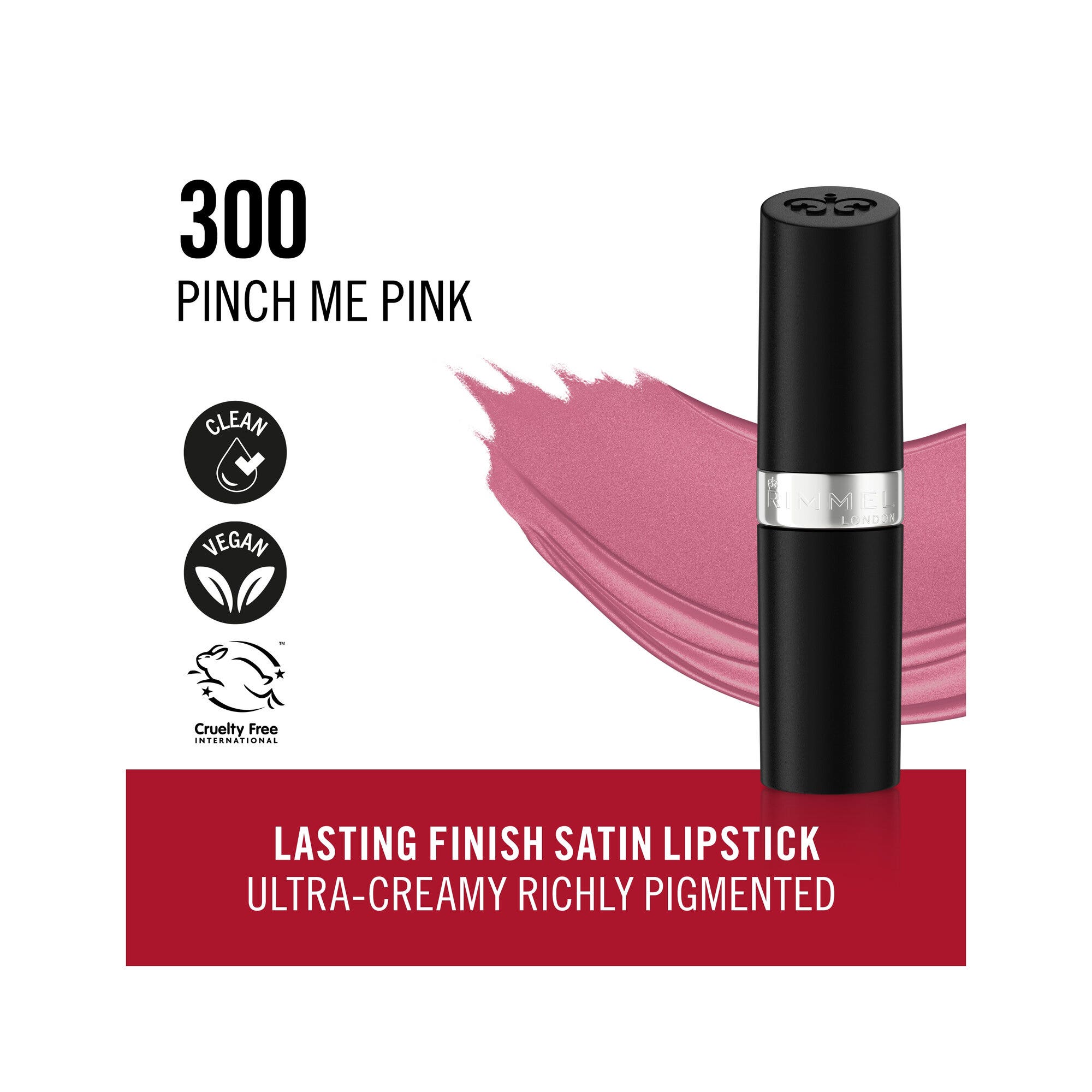 Rimmel Lasting Finish Rossetto Satinato Idratante Formula Vegana 4g 300 Pinch Me Pink