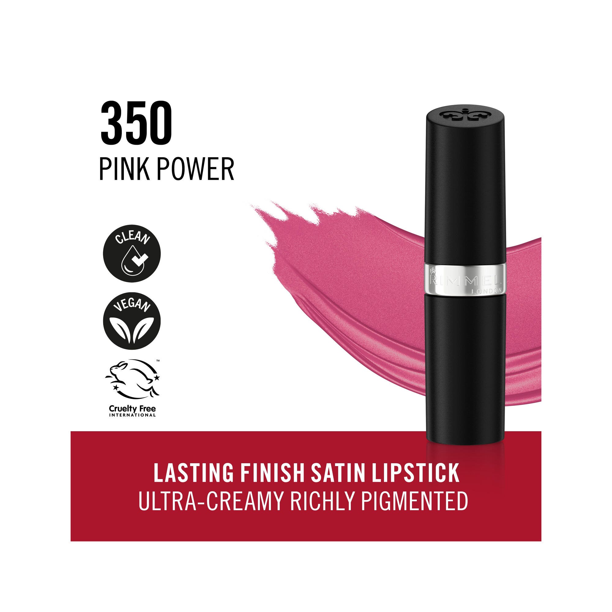 Rimmel Lasting Finish Rossetto Satinato Idratante Formula Vegana 4g 350 Pink Power