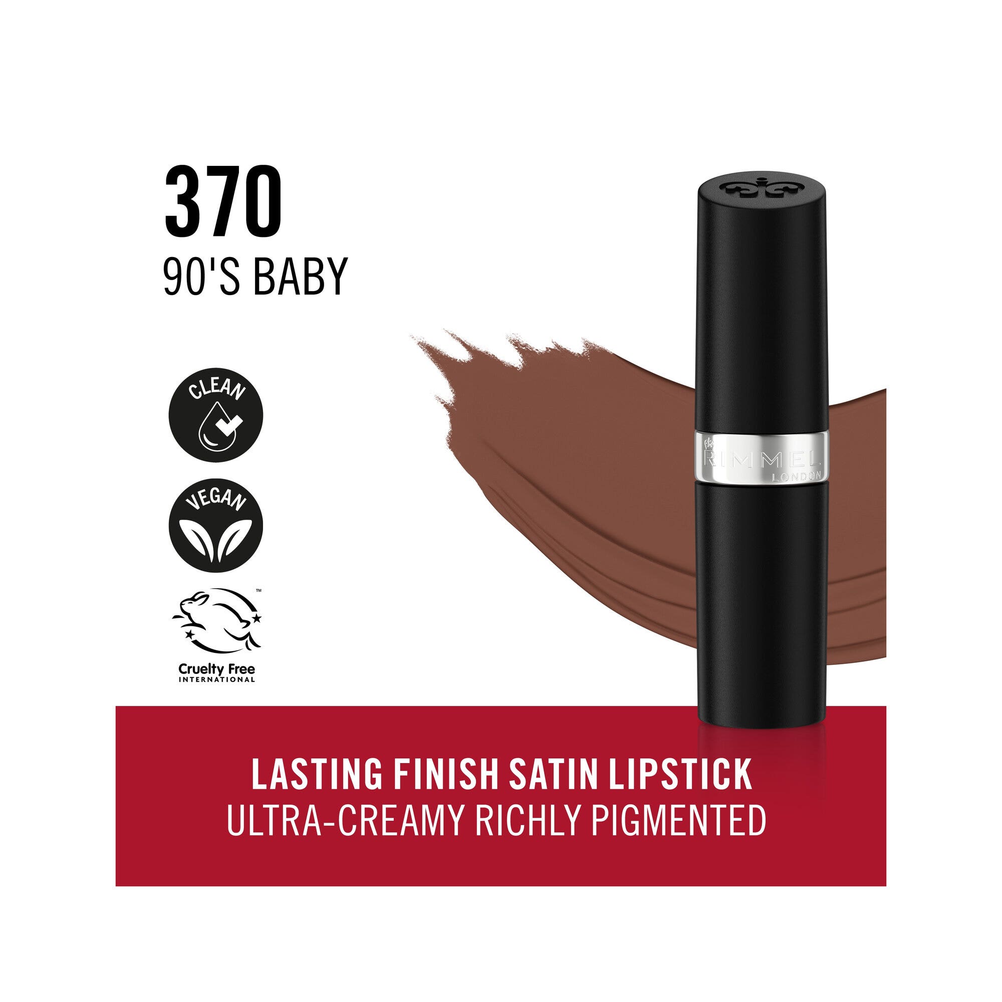 Rimmel Lasting Finish Rossetto Satinato Idratante Formula Vegana 4g 370 90's Baby