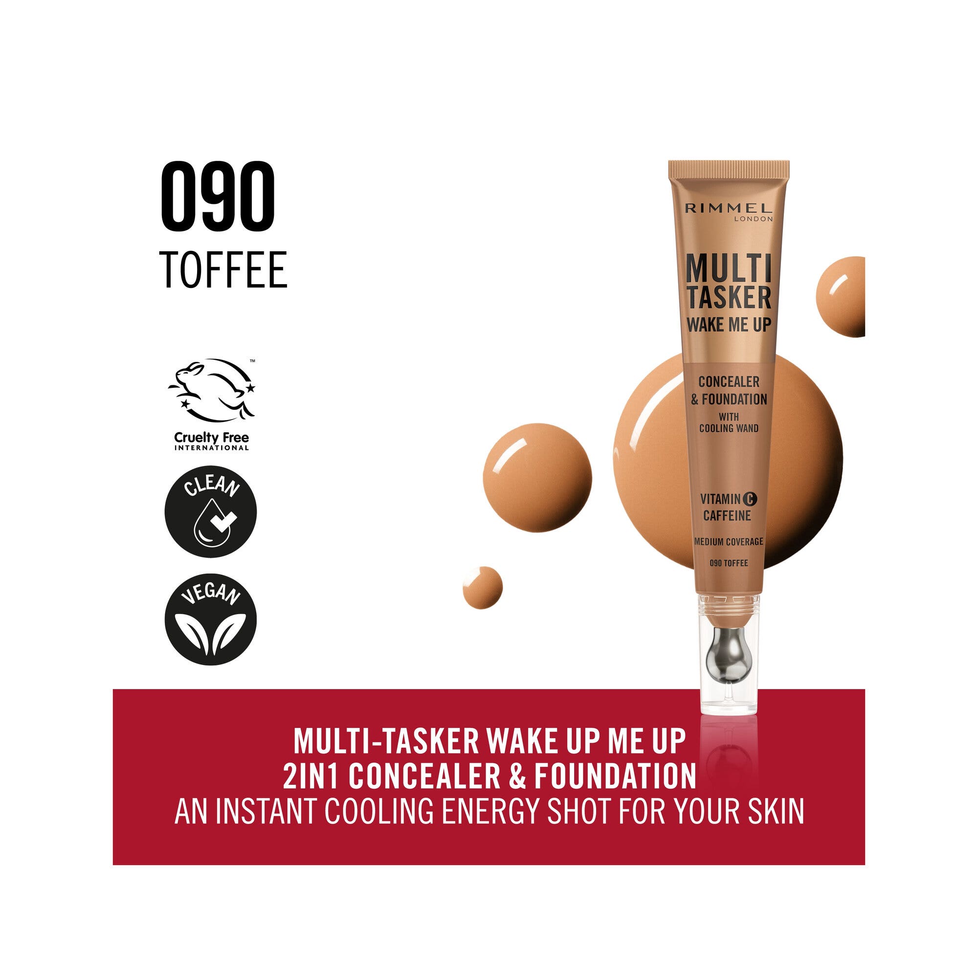 Rimmel Multi-tasker Wake Me Up Correcteur & Fond de teint Formule Végétalienne 090 Toffee 20 ml