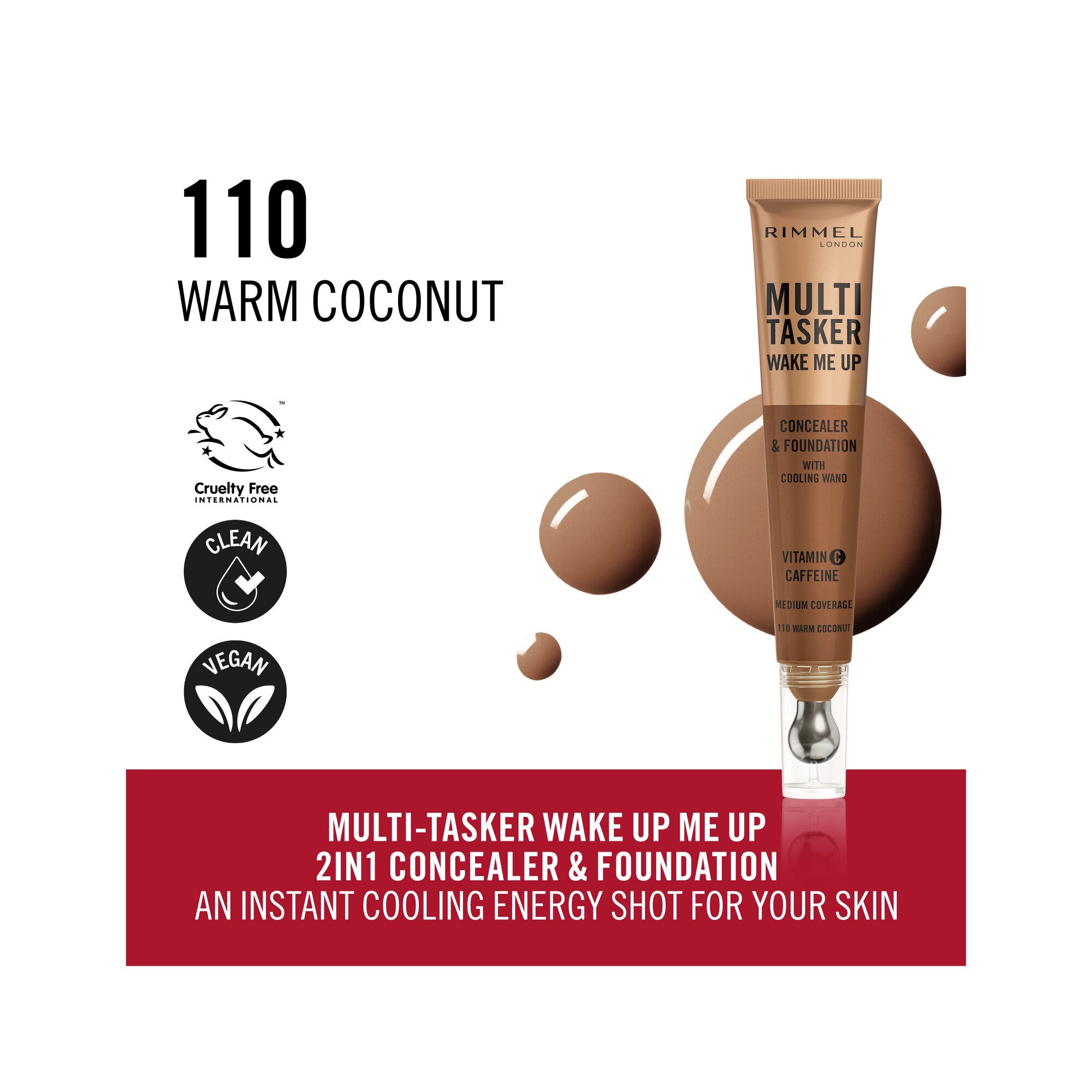 Rimmel Multi-tasker Wake Me Up Correcteur & Fond de teint Formule Végétalienne 110 Warm Coconut 20 ml
