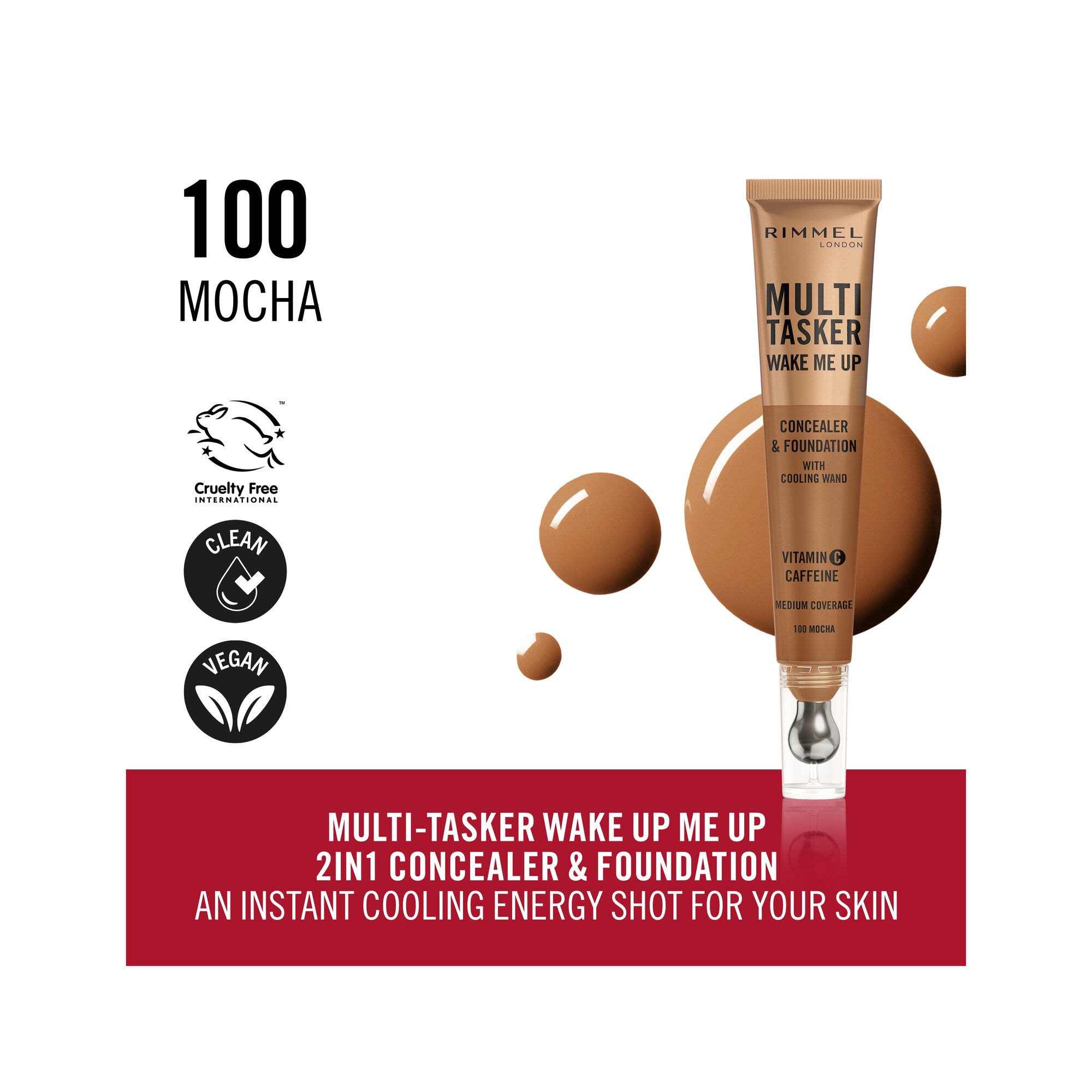 Rimmel Multi-tasker Wake Me Up Correcteur & Fond de teint Formule Végétalienne 100 Mocha 20 ml