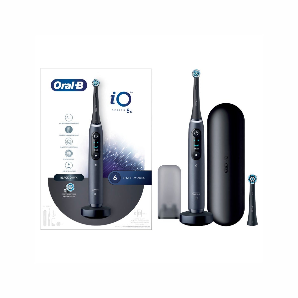 Oral-B Spazzolino Elettrico Ricaricabile iO 8S Nero, 2 Testine, 1 Custodia Da Viaggio, 1 Spazzolino