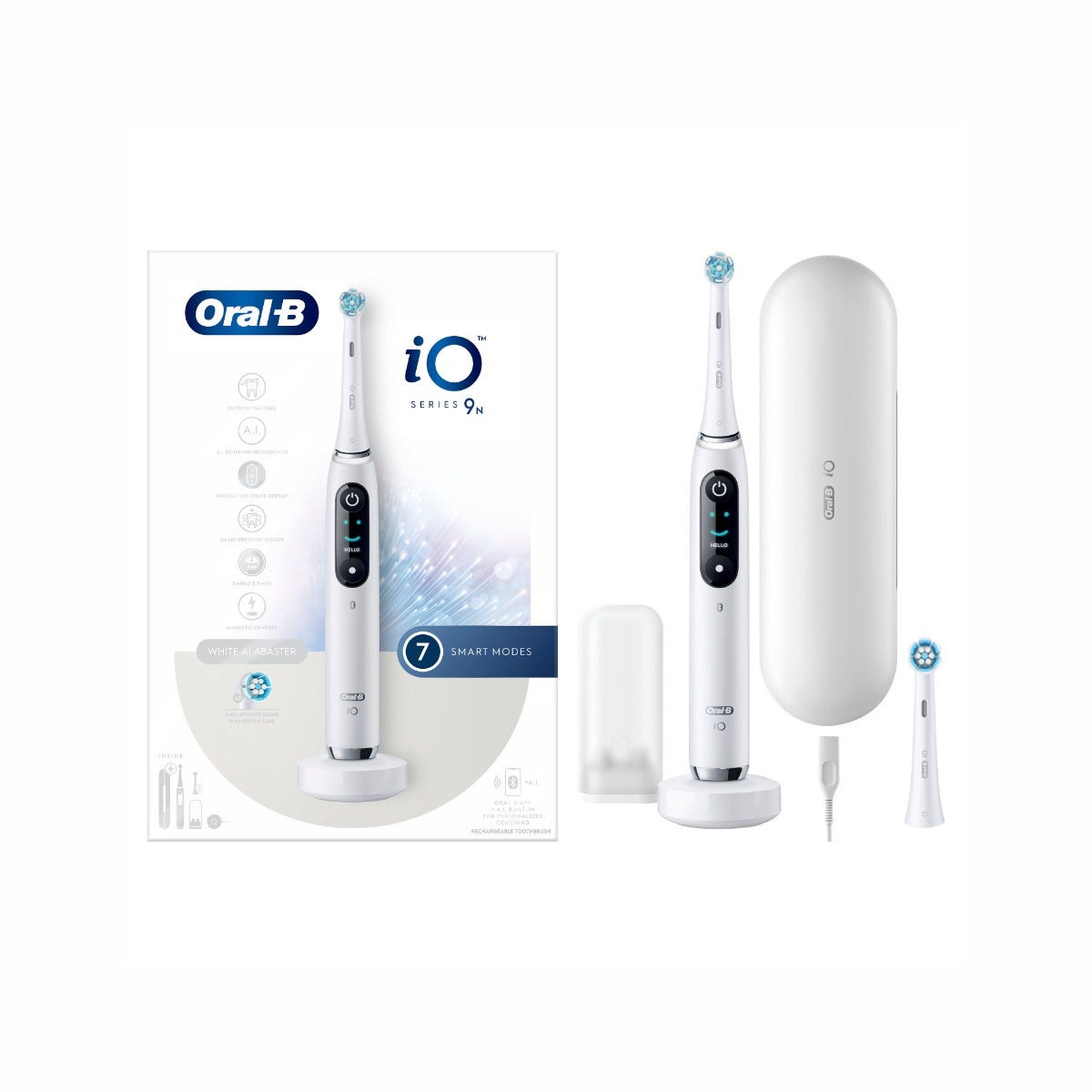 Oral-B Spazzolino Elettrico Ricaricabile iO 9S Bianco, 2 Testine, 1 Custodia Da Viaggio Ricaricabile, 1 Spazzolino