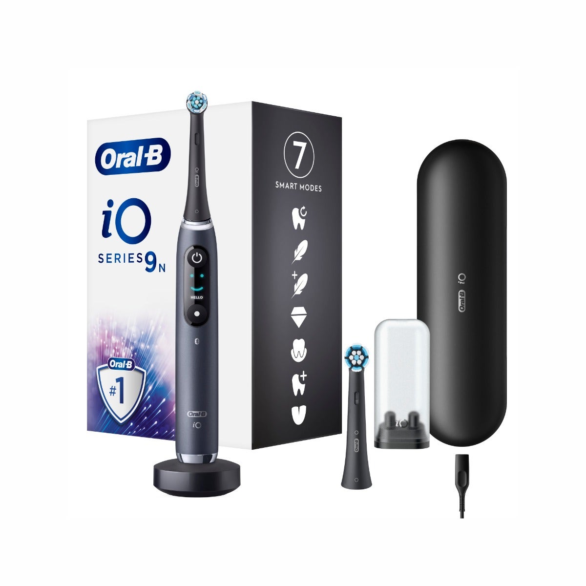 Oral-B Spazzolino Elettrico Ricaricabile iO 9N Nero, 2 Testine, 1 Custodia Da Viaggio Ricaricabile, 1 Spazzolino