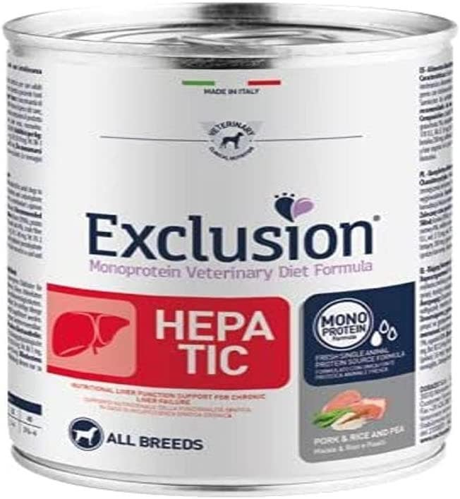 Exclusion Monoprotein Veterinary Formula Hepatic Nourriture humide Porc/Riz/Pois pour chiens 200 g