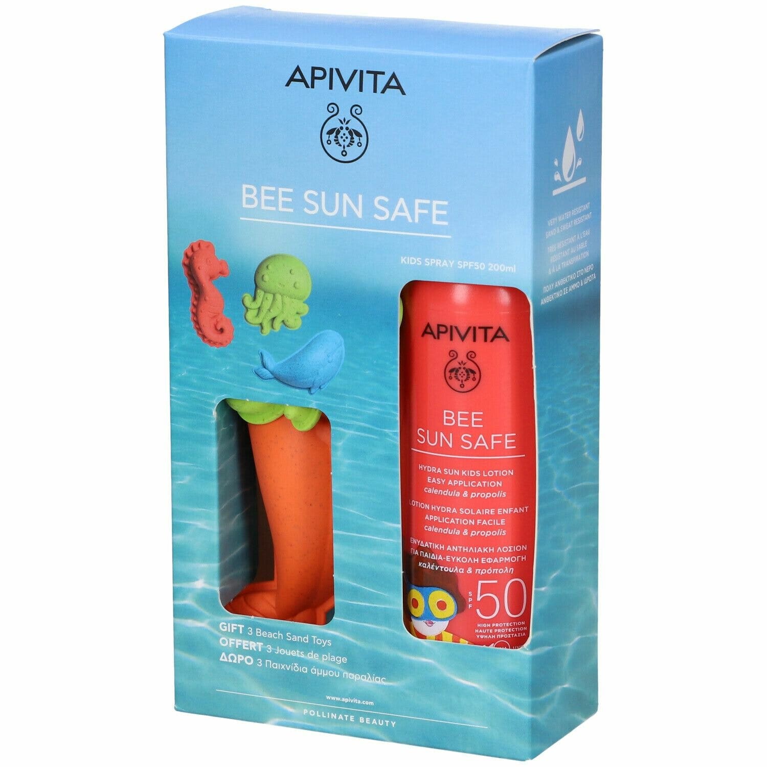 Apivita Bee Sun Safe Lozione Spray Hydra Sun Bambino SPF50 200ml + 3 Giocattoli Da Spiaggia