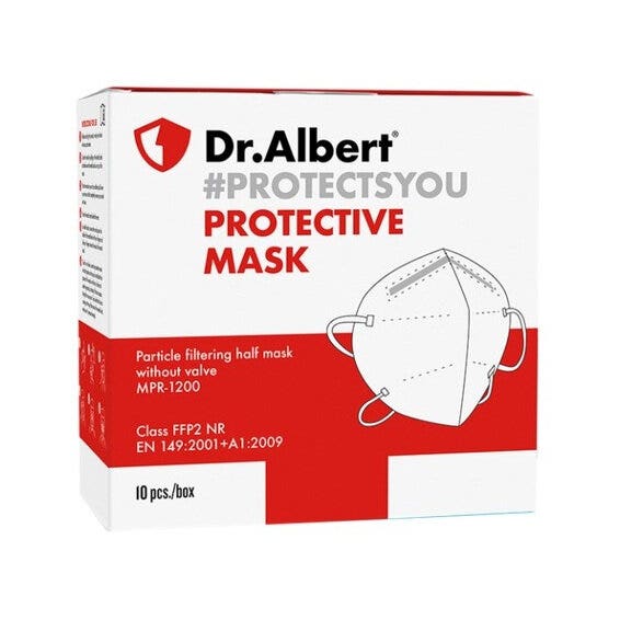 Mascherina FFP2 Dr.Albert Adulto Bianco 10 Pezzi