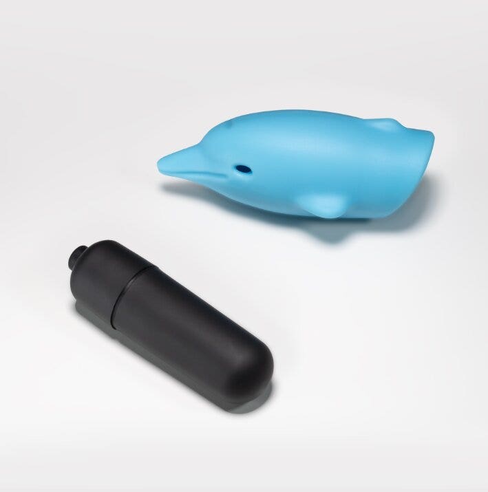 Crushious O-Pet Vibratore Tascabile Delfino Con Palla A 10 Vibrazioni Blu