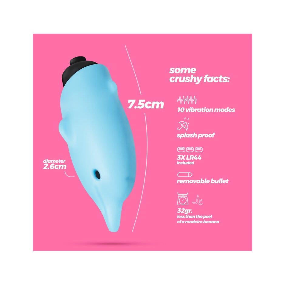Crushious O-Pet Vibratore Tascabile Delfino Con Palla A 10 Vibrazioni Blu