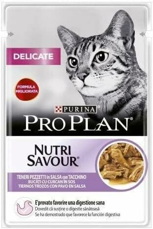 Purina Pro Plan Delicate Nutri Savour Morceaux en sauce à la dinde pour chats adultes Sachet de 85 g
