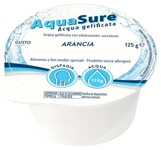 AquaSure Acqua Gel Gelificata Per Disfagia Gelatina Al Gusto Arancia 24x125g