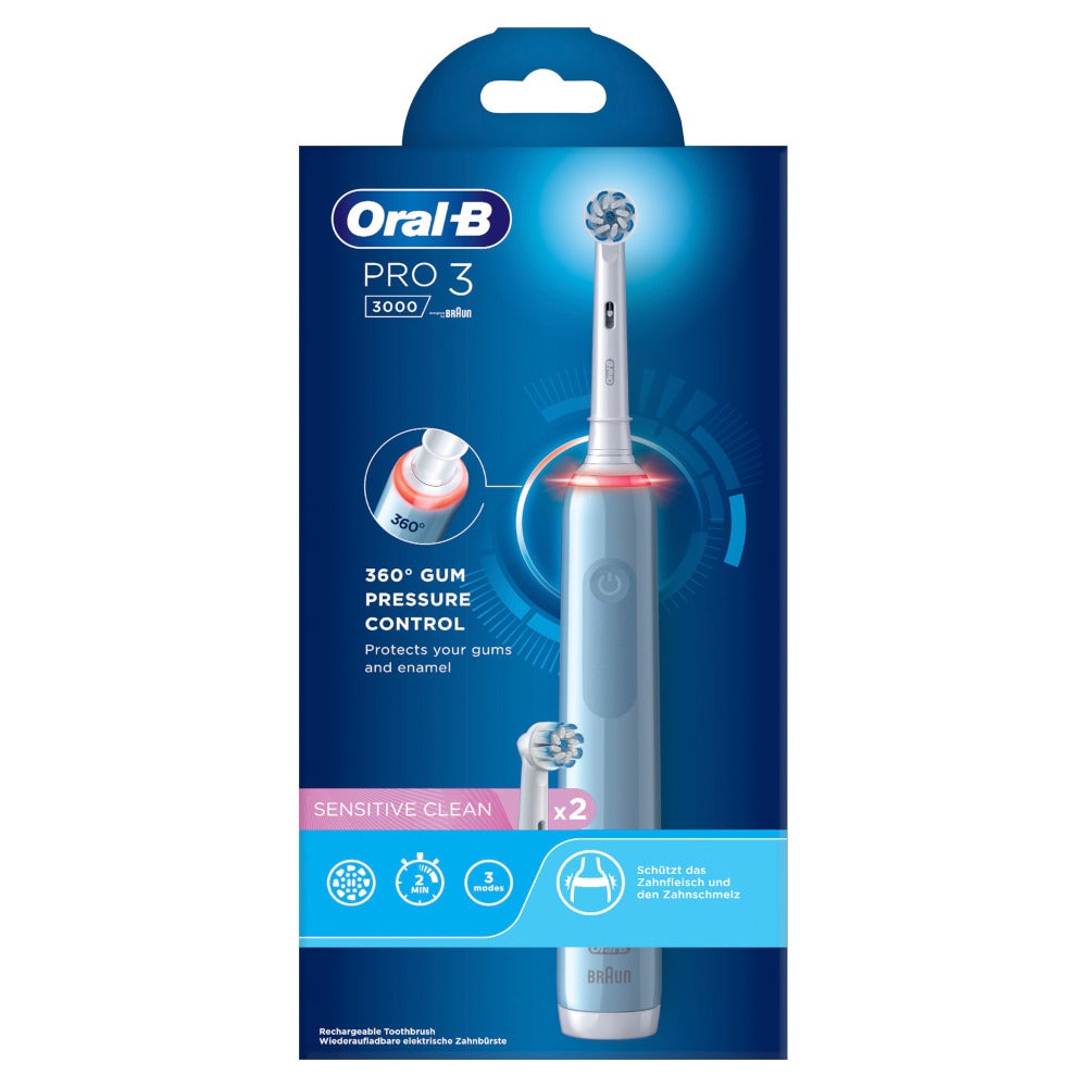 Oral-B Spazzolino Elettrico Ricaricabile Pro 3 3000 Blu, 2 Testine, 1 Spazzolino