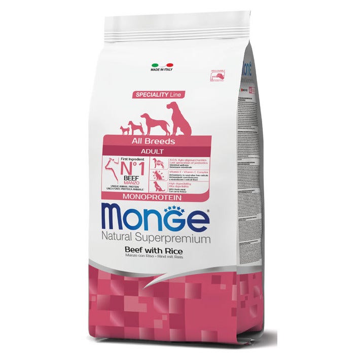 Monge Bœuf et riz - Croquettes pour chiens adultes - Sac de 2,5 kg