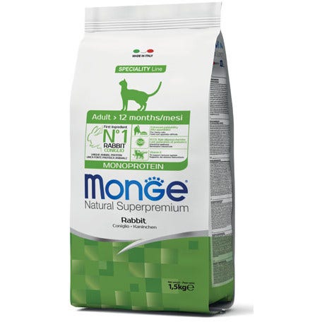 Monge Lapin Monoprotéiné Croquettes pour chats adultes Sac de 1,5 kg