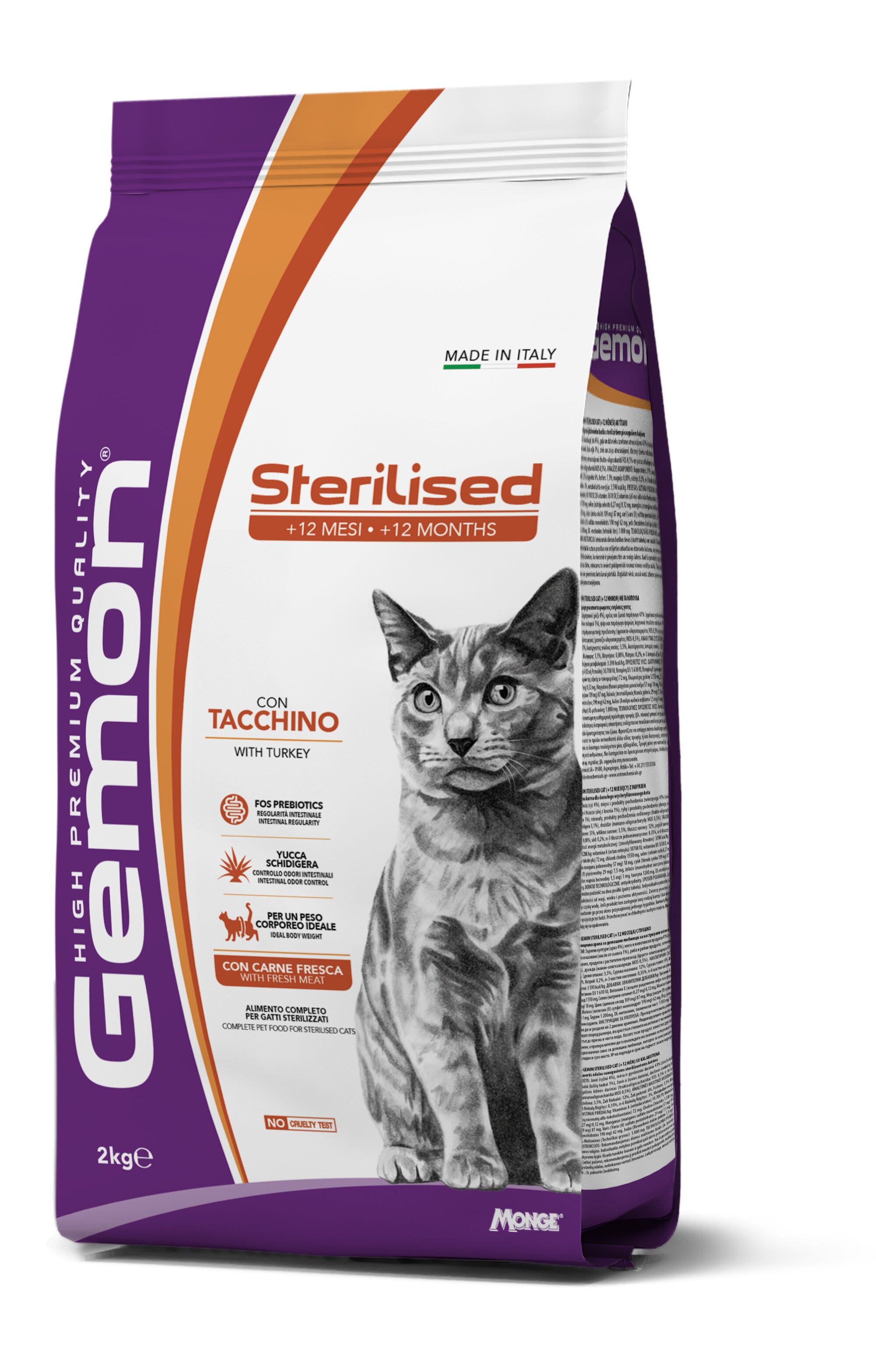 Gemon Cat Adult Sterilised Dinde, nourriture sèche pour chats adultes stérilisés, sac de 2 kg