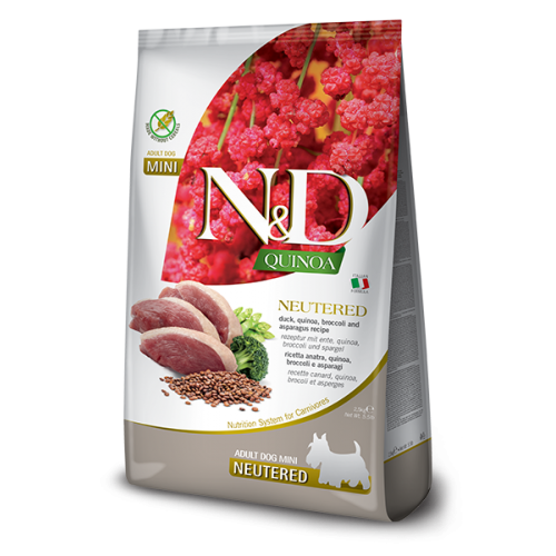 Farmina N&D Quinoa Dog Anatra Broccoli Asparagus Neutered Per Cani Adulti Taglia Mini Sacco 7kg