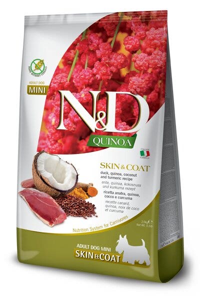 Farmina N&D Quinoa Dog Skin&Coat Anatra Cocco E Curcuma Per Cani Adulti Taglia Mini Sacco 2,5kg