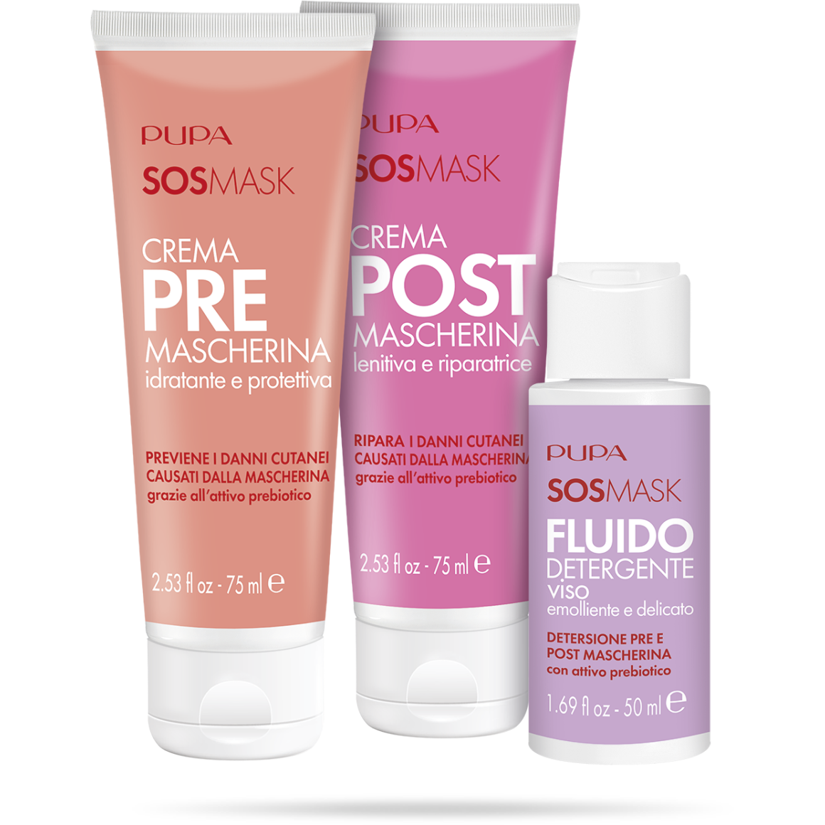 Kit Sos Mask Crème pré-masque 75 ml + Crème post-masque 75 ml + Fluide nettoyant 50 ml