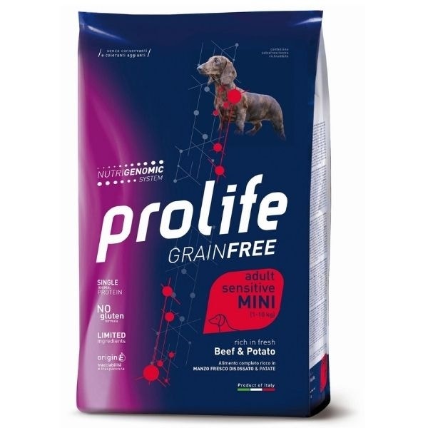 Prolife Grain Free Adult Sensitive Bœuf & Pomme de terre Croquettes pour chiens de petite taille Sac de 2 kg