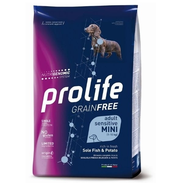Prolife Grain Free Adult Sensitive Sole Fish & Potato Nourriture sèche pour chiens de petite taille, sac de 2 kg