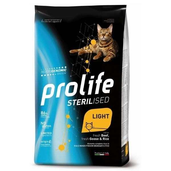 Prolife Sterilised Oie et bœuf frais désossés et riz - Croquettes pour chats adultes - Sac de 7 kg