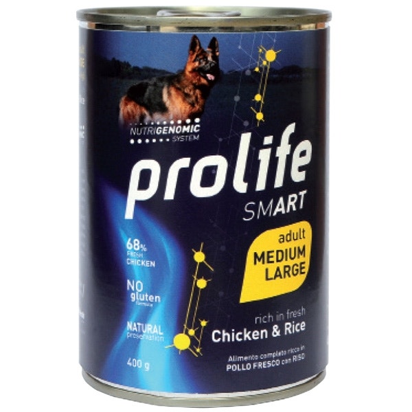 Prolife Smart Poulet frais au riz, nourriture humide pour chiens adultes de taille moyenne/grande, boîte de 800 g