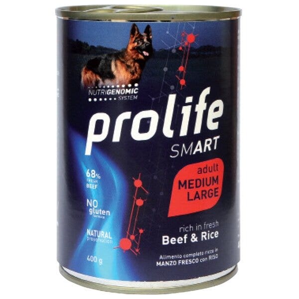 Prolife Smart Bœuf frais au riz, nourriture humide pour chiens adultes de taille moyenne/grande, boîte de 400 g