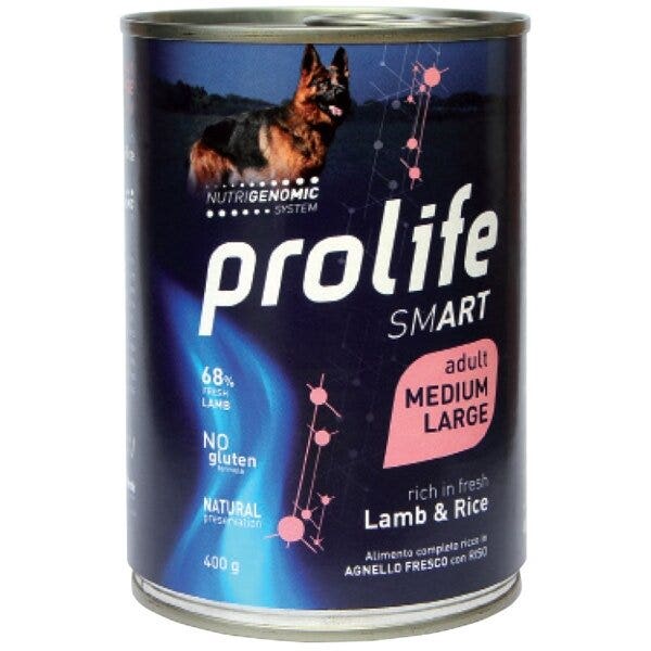 Prolife Smart Agneau frais au riz, nourriture humide pour chiens adultes de taille moyenne/grande, boîte de 400 g