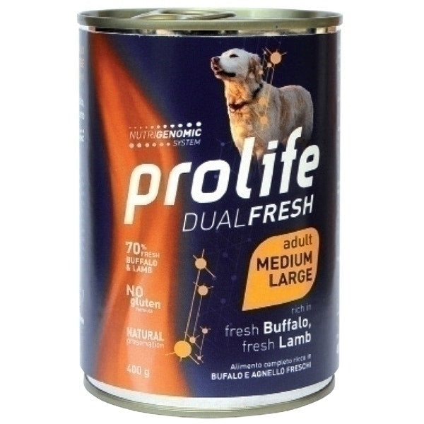 Prolife Dual Fresh Buffle et agneau frais, nourriture humide pour chiens adultes de taille moyenne/grande, boîte de 400 g